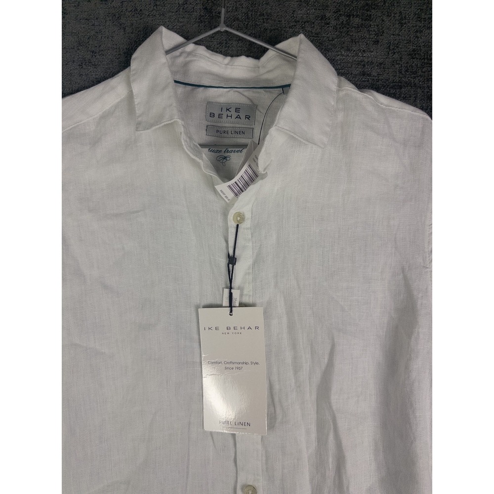 Ike Behar Pure Linen Mens Shirt S White Button Up Coastal Vacations